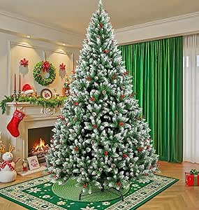 Árvore de Natal 2,40m, 1550 Galhos, Arvore de Natal com Ramos com Efeito Gelado, Pinhas Naturais e Cerejas Realistas